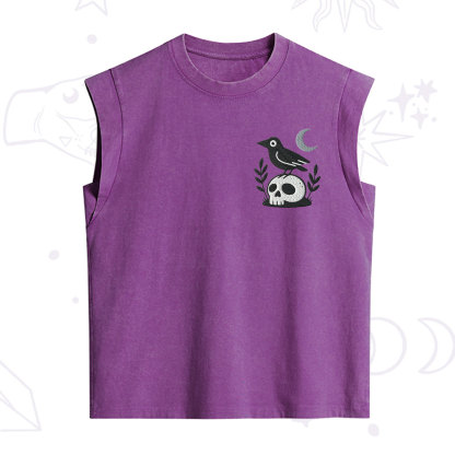 Purplehecate Witchy Crow Skull Embroidered Vintage Washed Tank