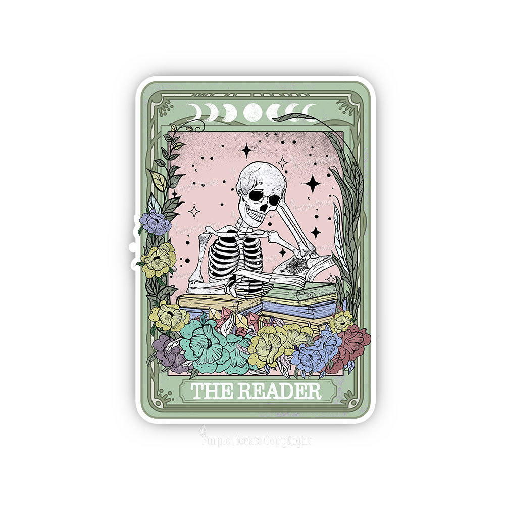 Purplehecate The Reader Bookworm Skeleton Sticker