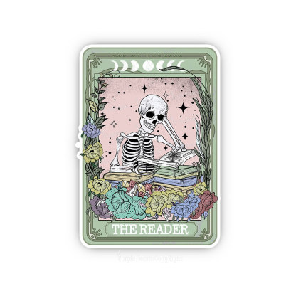 Purplehecate The Reader Bookworm Skeleton Sticker