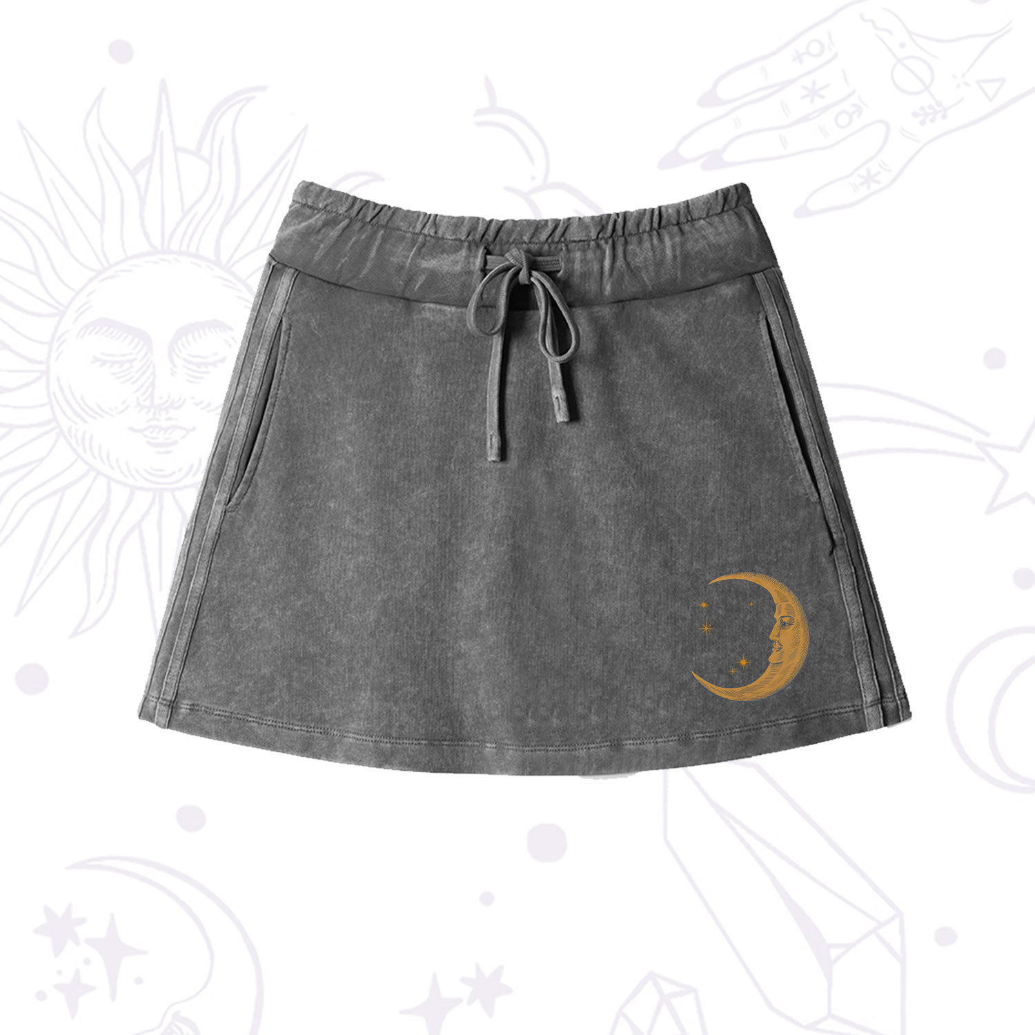 Purplehecate Queen of Hearts Washed Drawstring Mini Skirt