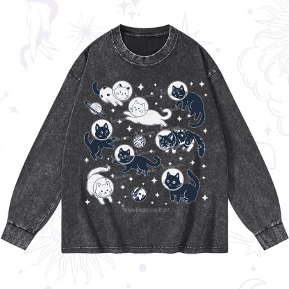 Purplehecate Cats in Space Washed Long Sleeve Shirt
