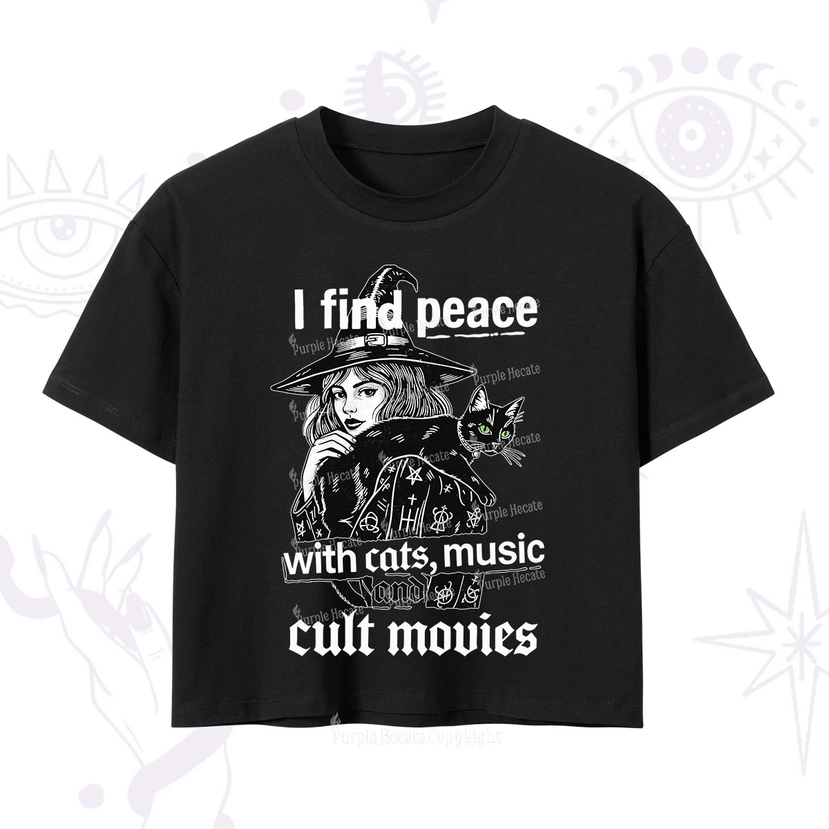 Purplehecate I Find Peace With Cats Music Cult Movies Crop T-Shirt