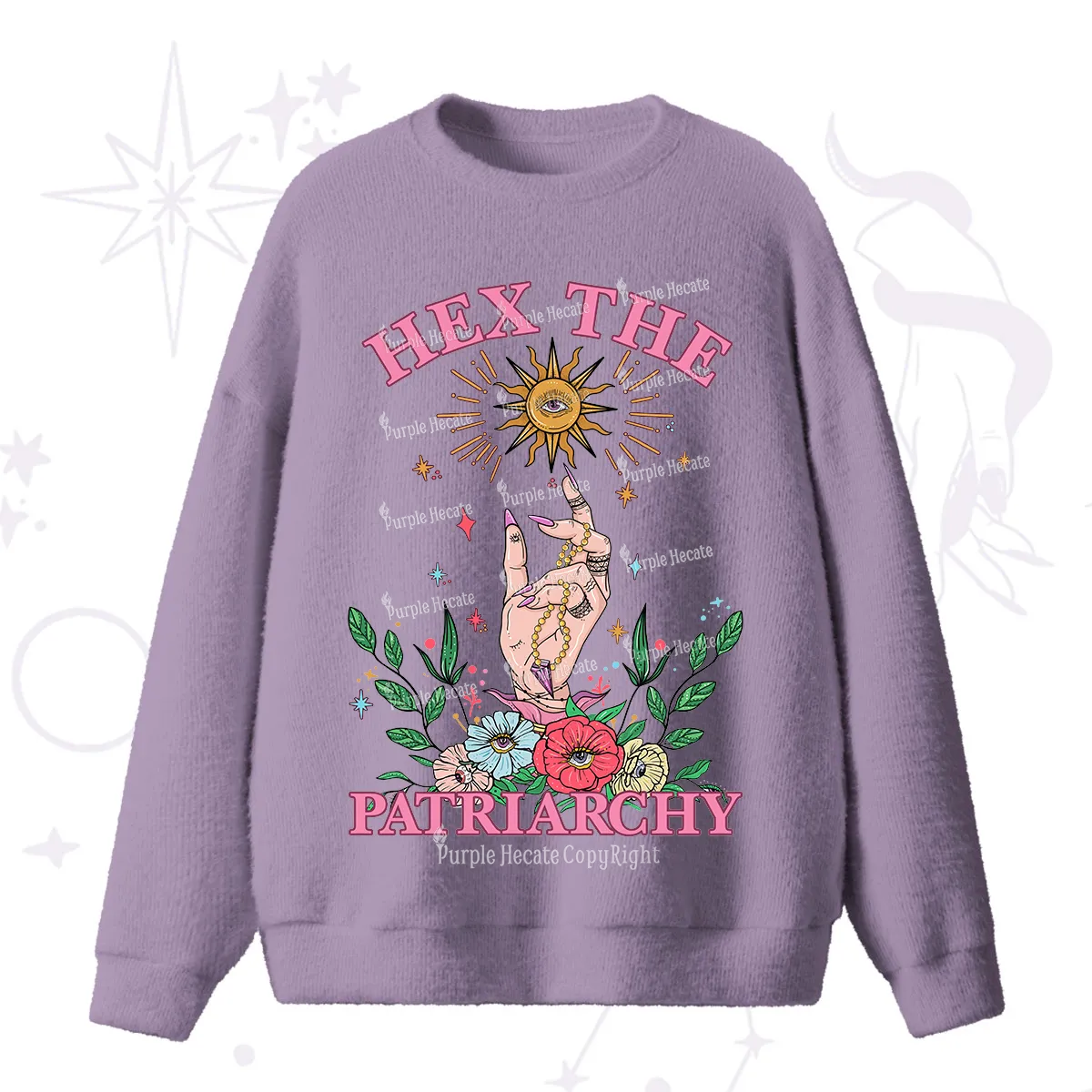 Purplehecate Hex The Patriarchy Witchy Fuzzy Ugly Sweater