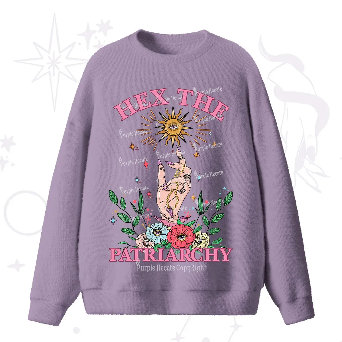 Purplehecate Hex The Patriarchy Witchy Fuzzy Ugly Sweater