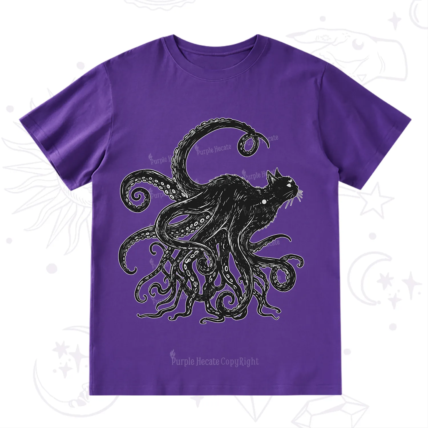 Purplehecate Black Cat with Octopus Tentacles T-Shirt