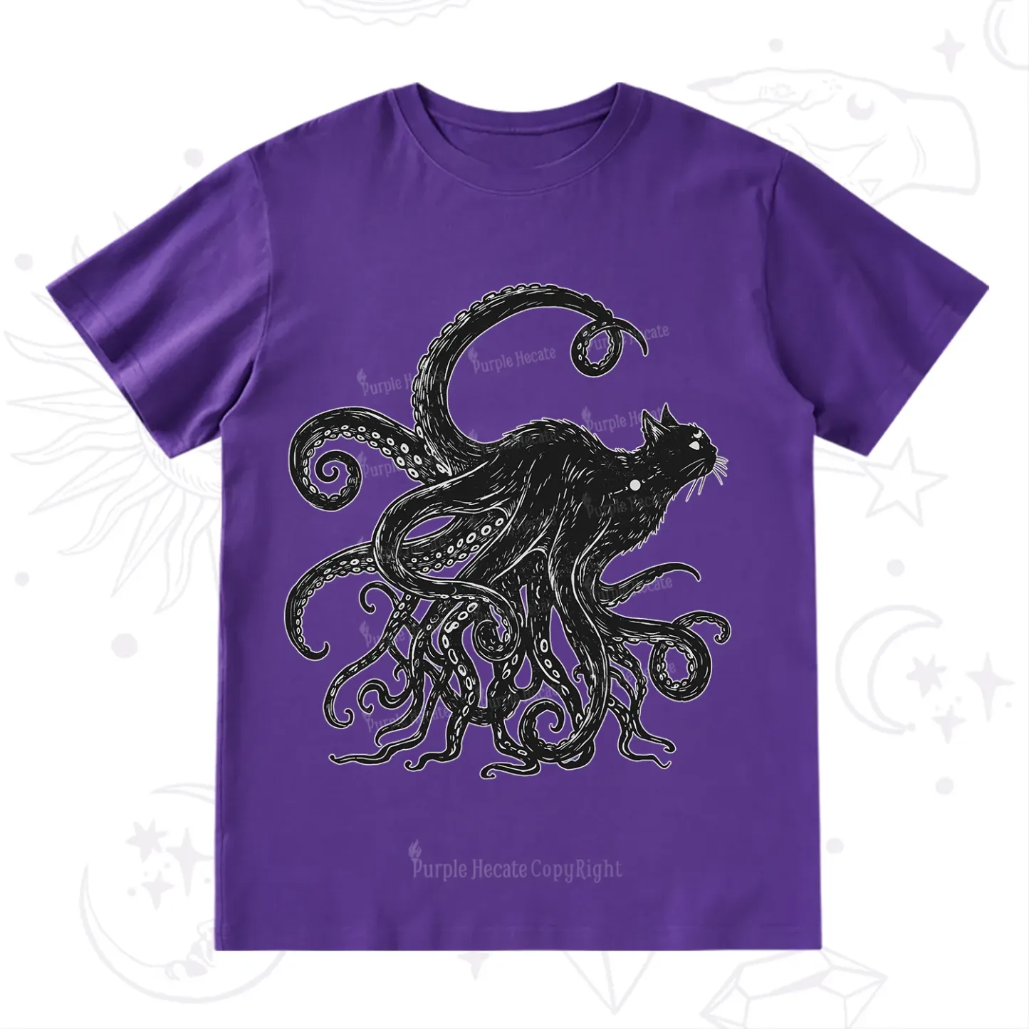 Purplehecate Black Cat with Octopus Tentacles T-Shirt
