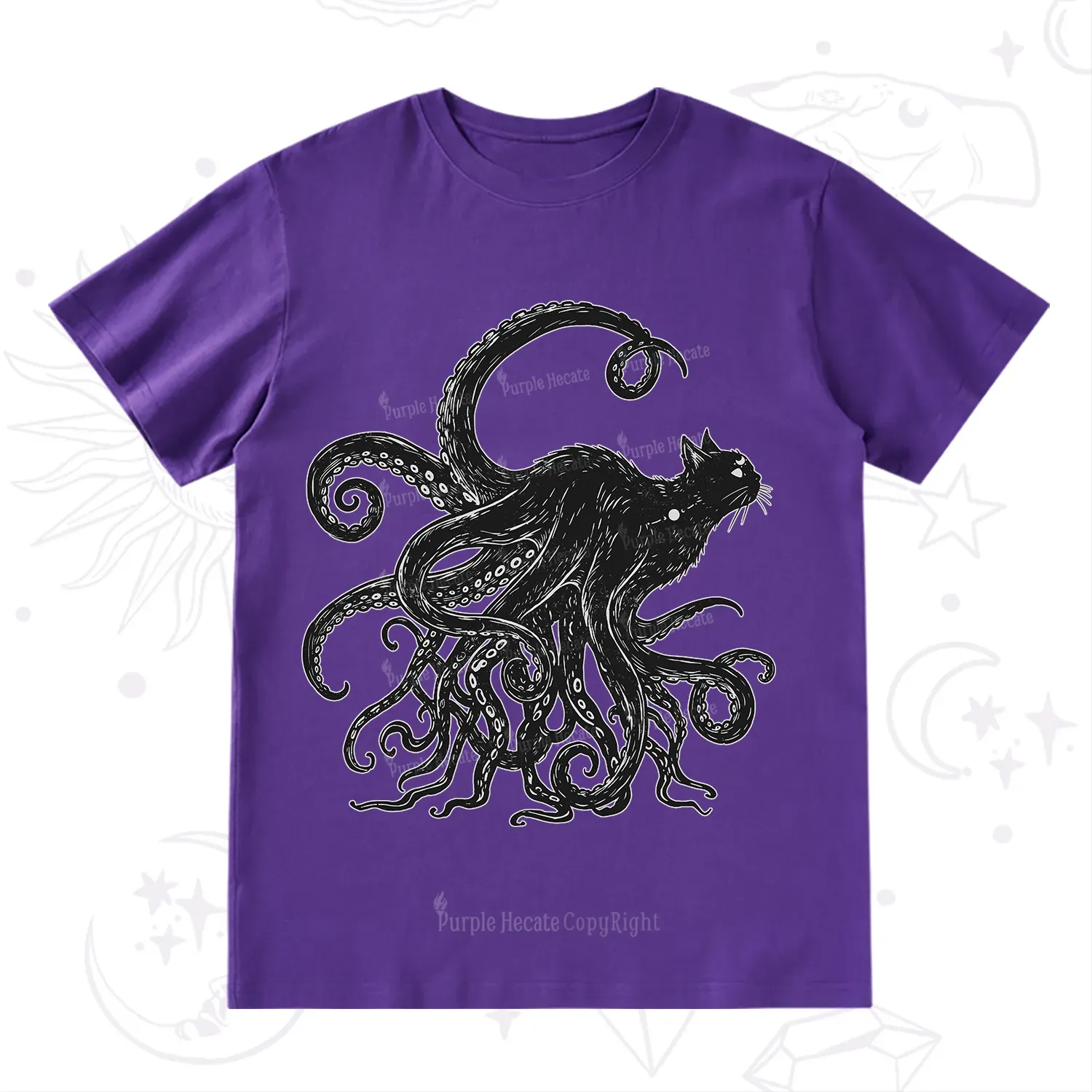 Purplehecate Black Cat with Octopus Tentacles T-Shirt