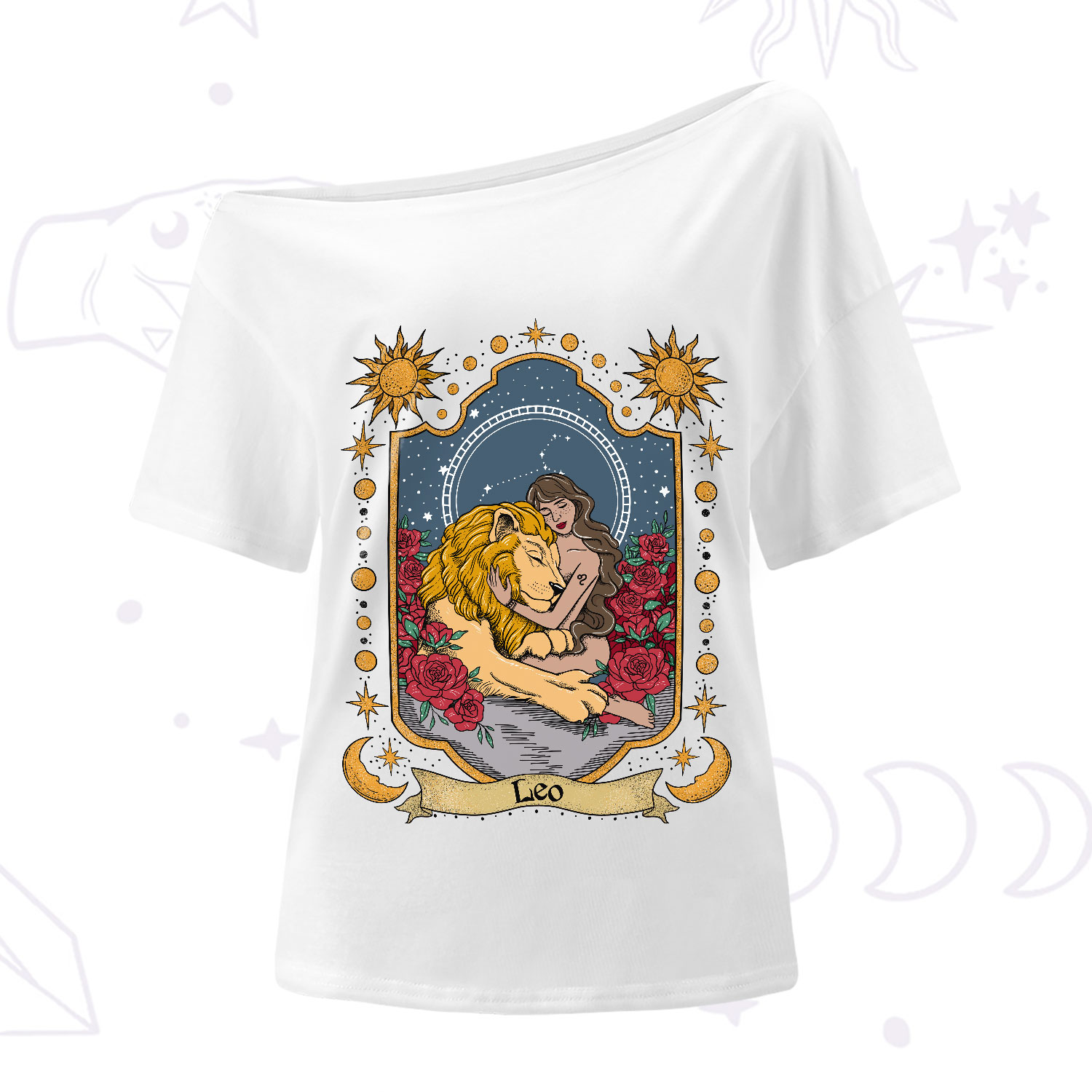 Purplehecate Leo Zodiac One-Shoulder T-Shirt