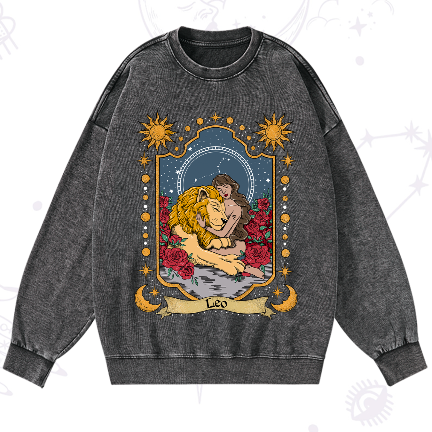 Magic Purplehecate Leo Zodiac Washed Sweatshirt