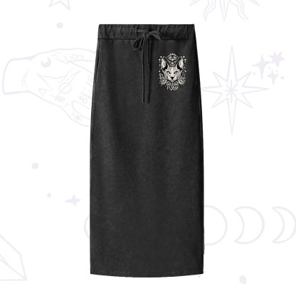 Purplehecate Mystical Cat Washed Drawstring Long Skirt