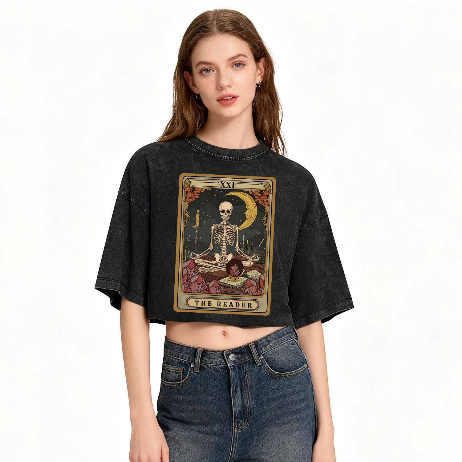 Purplehecate The Reader Tarot Washed Cropped T-Shirt