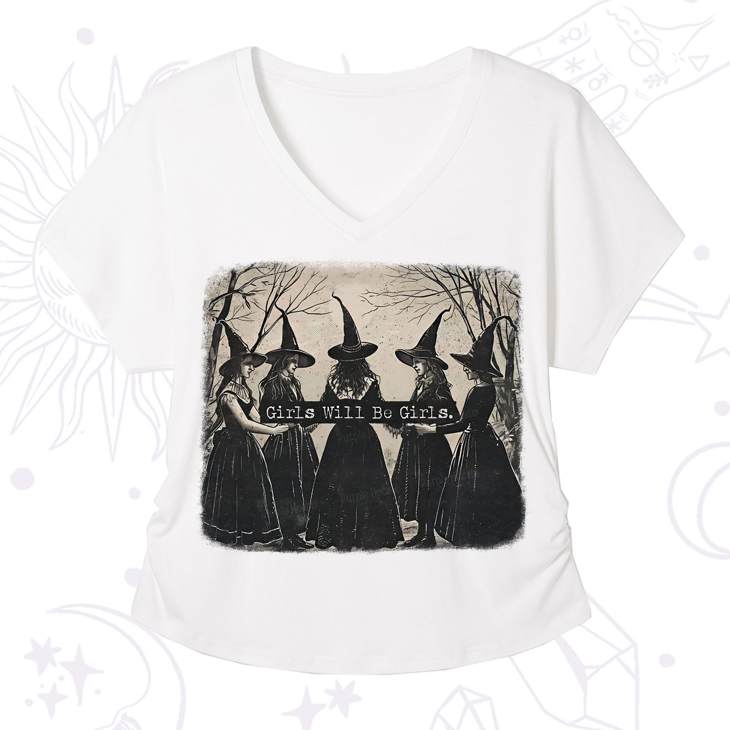 Purplehecate Girls Will Be Girls Witch V-Neck T-Shirt