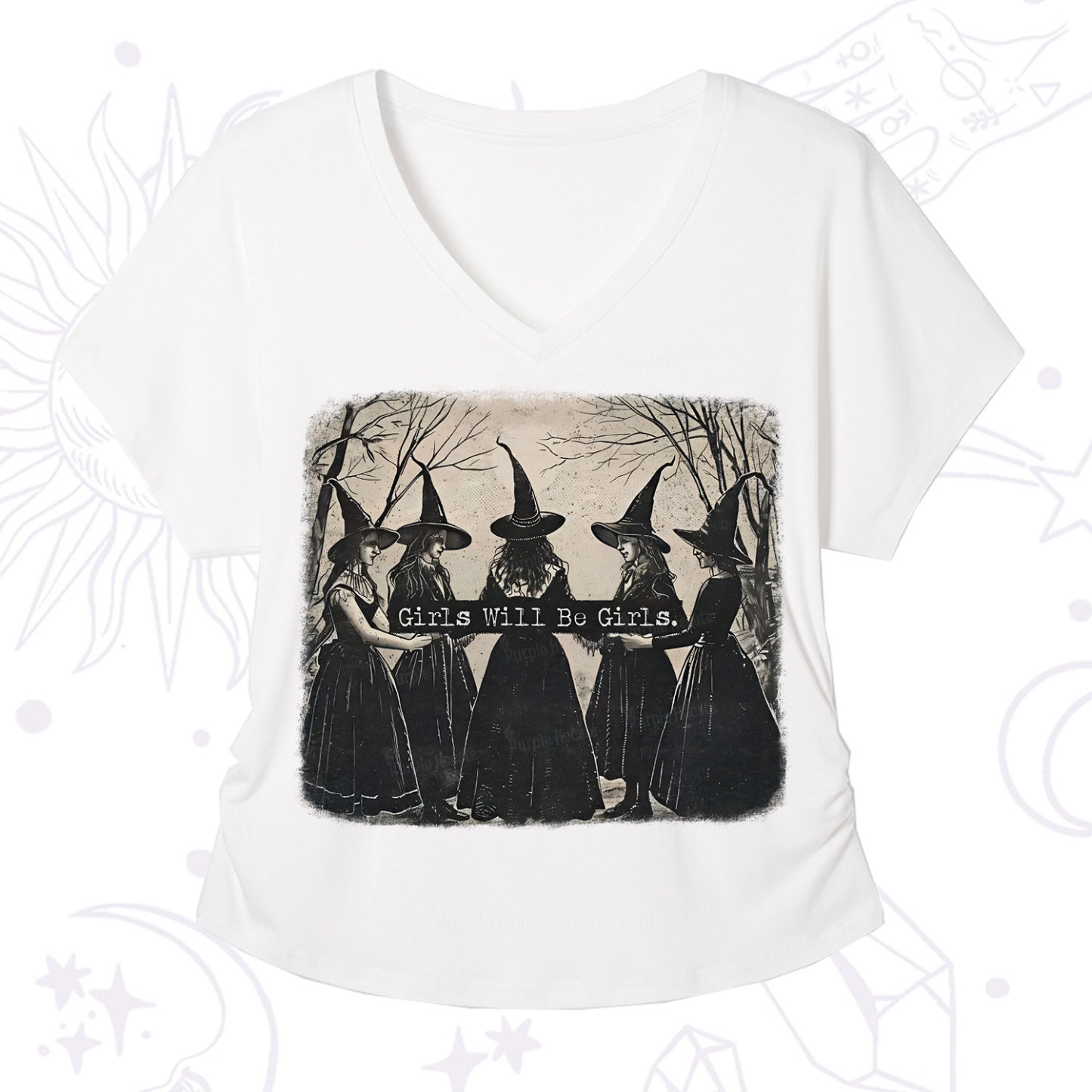 Purplehecate Girls Will Be Girls Witch V-Neck T-Shirt