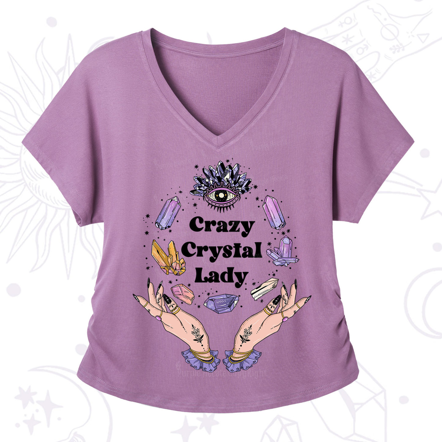 Purplehecate Crazy Crystal Lady V-Neck T-Shirt