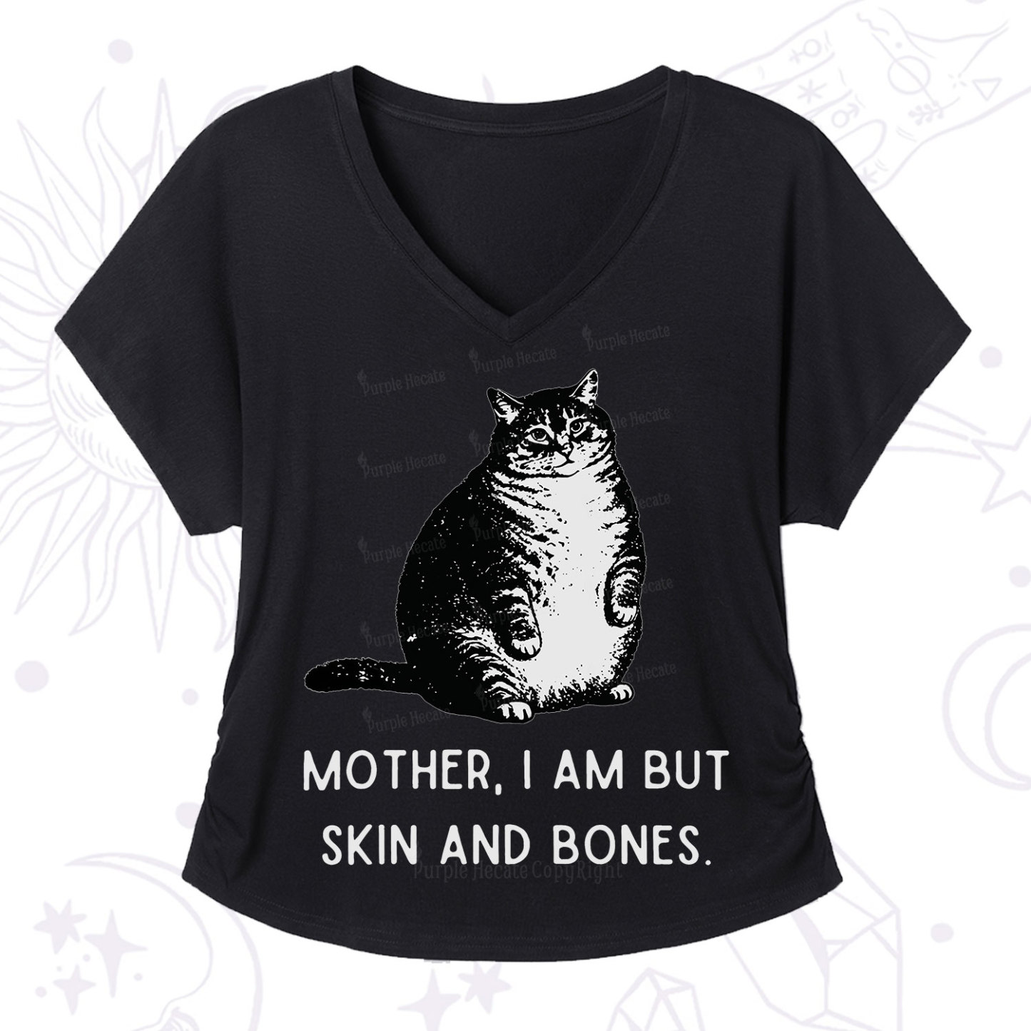Purplehecate Cat Mother I Am But Skin And Bones V-Neck T-Shirt