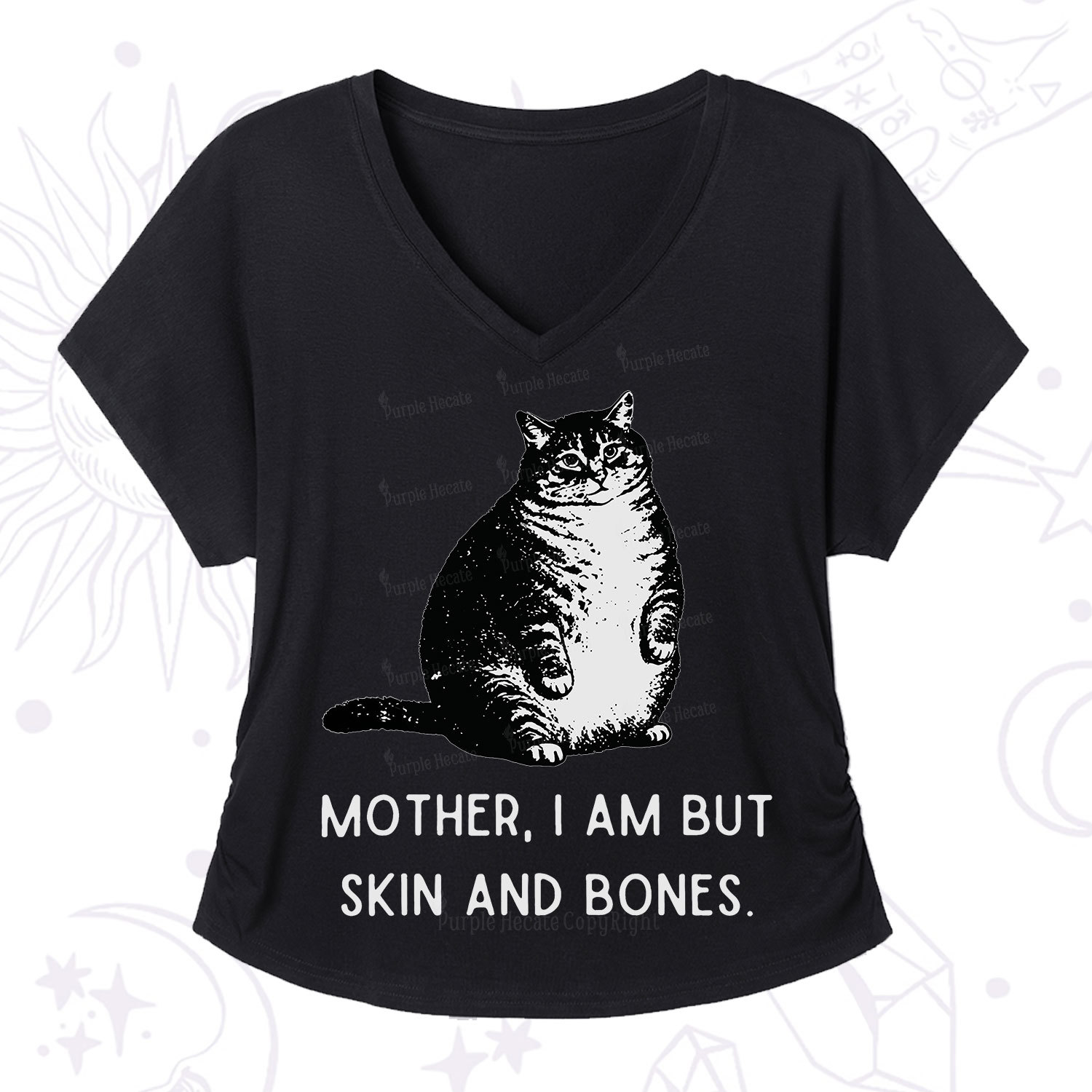 Purplehecate Cat Mother I Am But Skin And Bones V-Neck T-Shirt