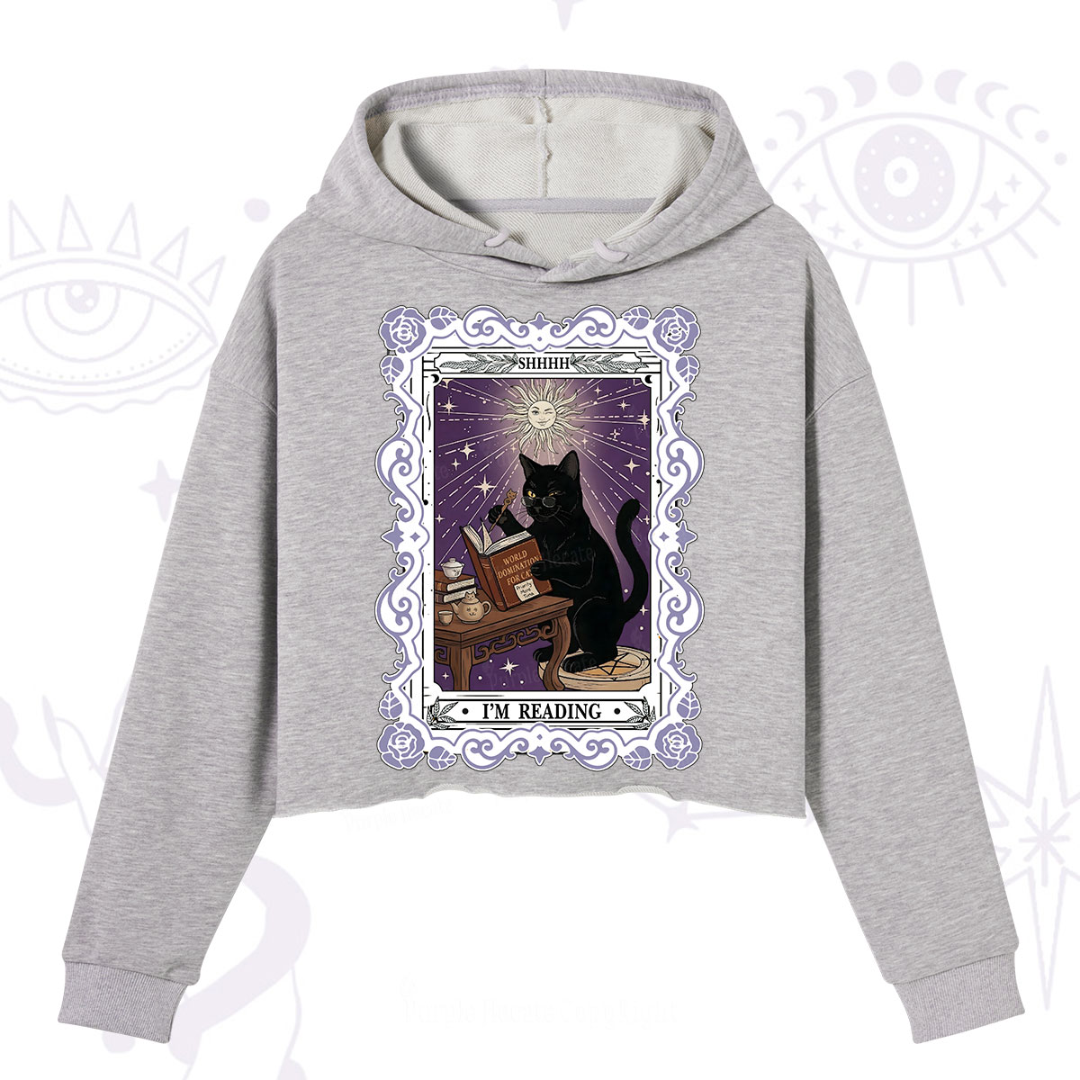 Purplehecate The Reading Cat Tarot Crop Hoodie