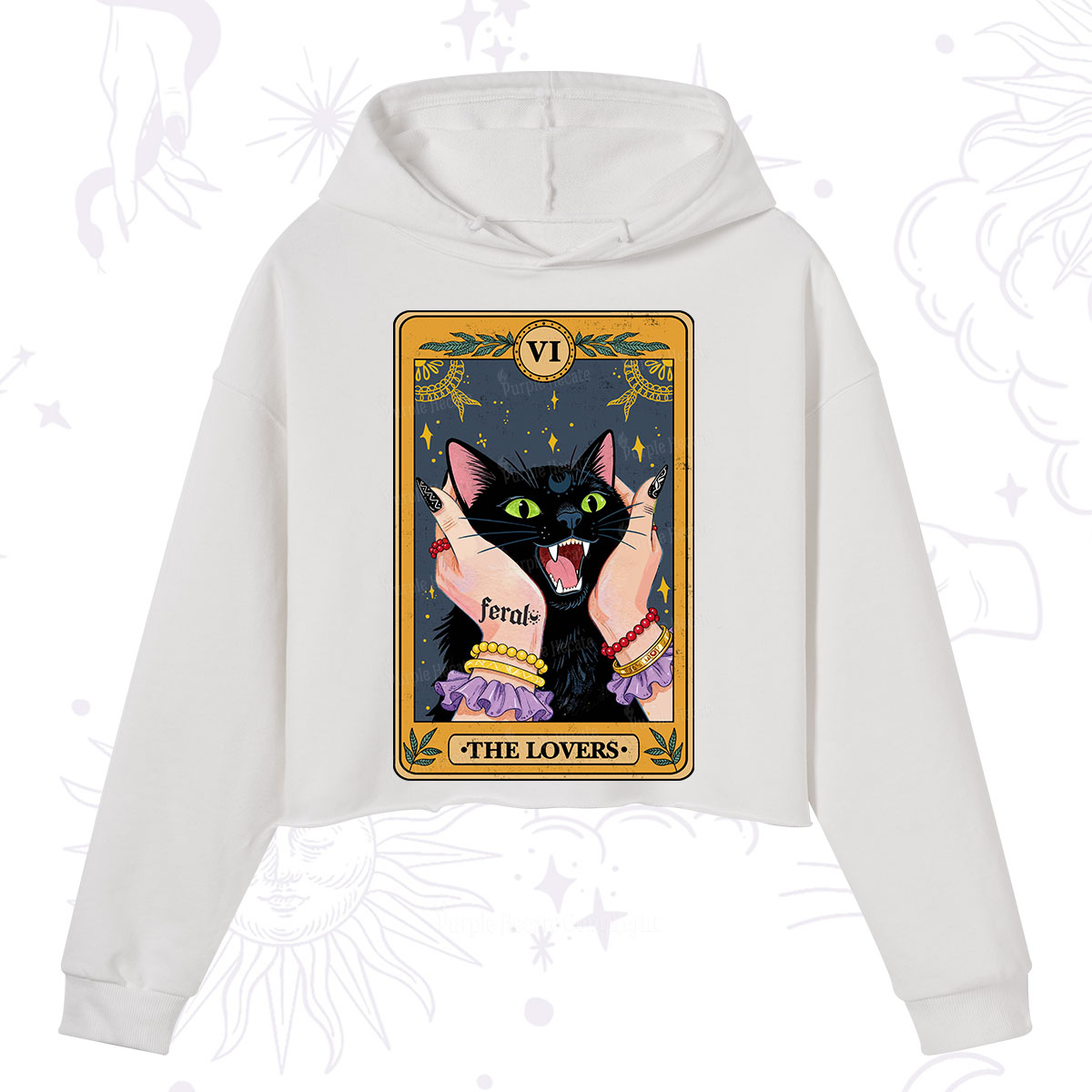 Purplehecate The Lovers Tarot Feral Cat Crop Hoodie