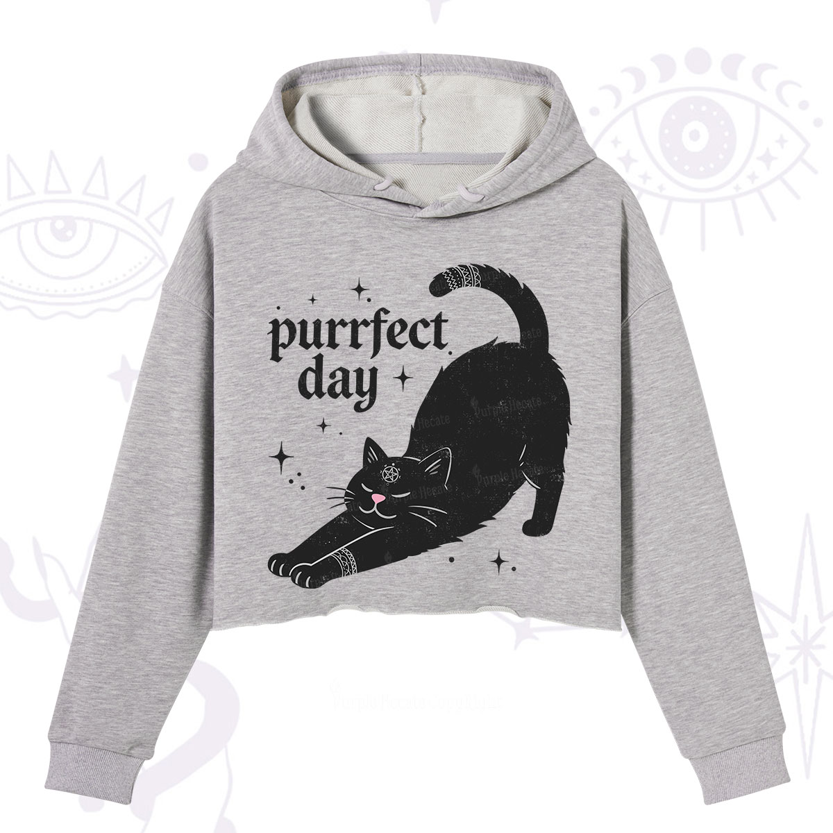 Purplehecate Purrfect Day Black Cat Crop Hoodie