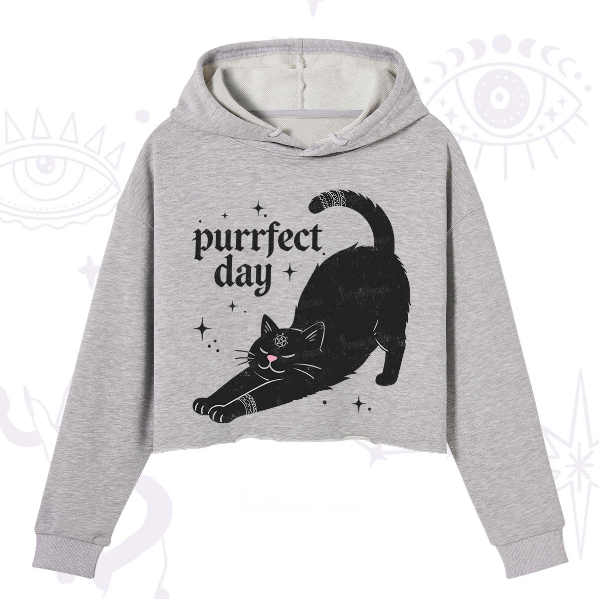 Purplehecate Purrfect Day Black Cat Crop Hoodie