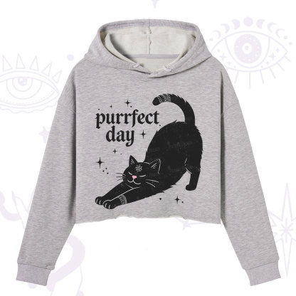Purplehecate Purrfect Day Black Cat Crop Hoodie