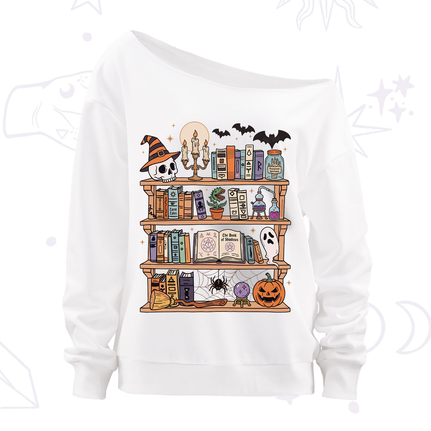 Purplehecate Halloween Library Off The Shoulder Sweatshirt