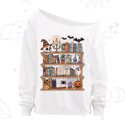 Purplehecate Halloween Library Off The Shoulder Sweatshirt