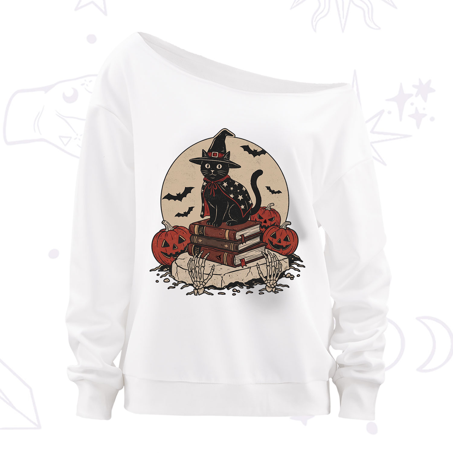 Purplehecate Witch Hat Pumpkin Off The Shoulder Sweatshirt