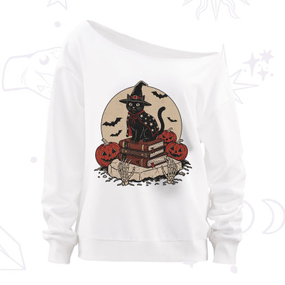 Purplehecate Witch Hat Pumpkin Off The Shoulder Sweatshirt