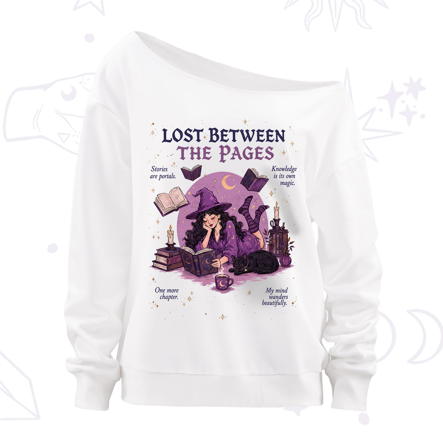 Purplehecate Lost Between the Pages Off The Shoulder Sweatshirt