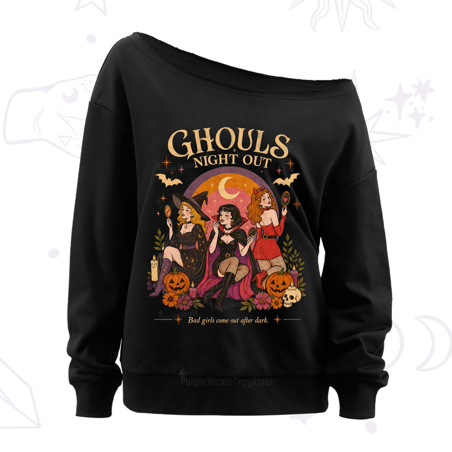 Purplehecate Ghouls Night Out Off The Shoulder Sweatshirt