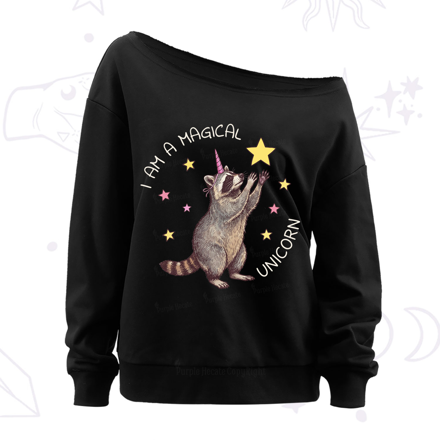 Purplehecate I Am A Magical Unicorn Raccoon Off The Shoulder Sweatshirt