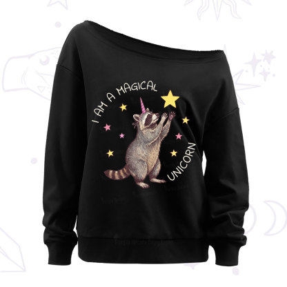 Purplehecate I Am A Magical Unicorn Raccoon Off The Shoulder Sweatshirt