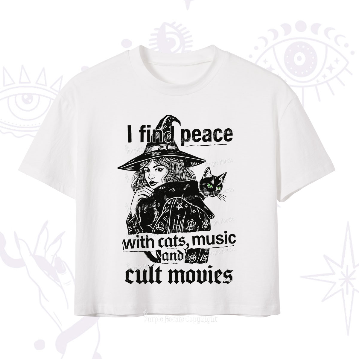 Purplehecate I Find Peace With Cats Music Cult Movies Crop T-Shirt