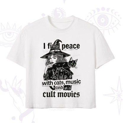Purplehecate I Find Peace With Cats Music Cult Movies Crop T-Shirt