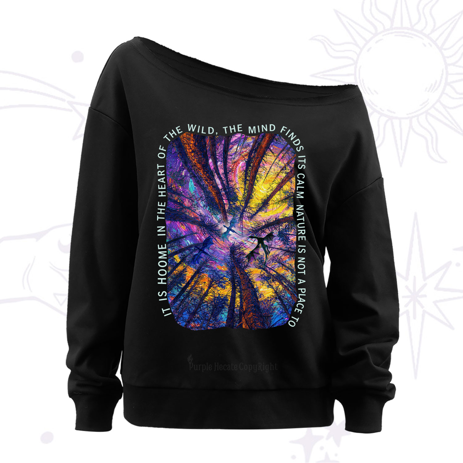 Purplehecate Forest Mindscape Night Sky Off The Shoulder Sweatshirt