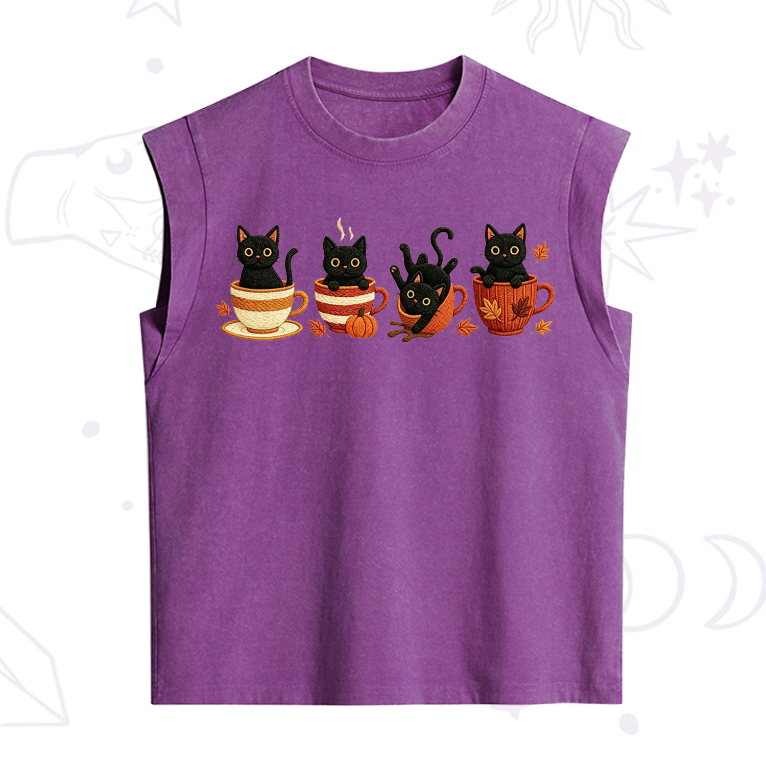 Purplehecate Black Cat Embroidered Vintage Washed Tank