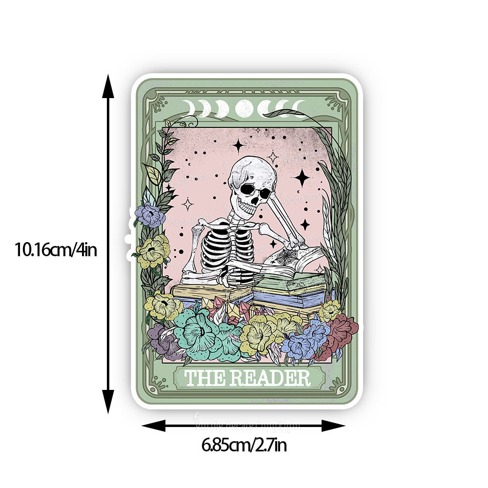 Purplehecate The Reader Bookworm Skeleton Sticker