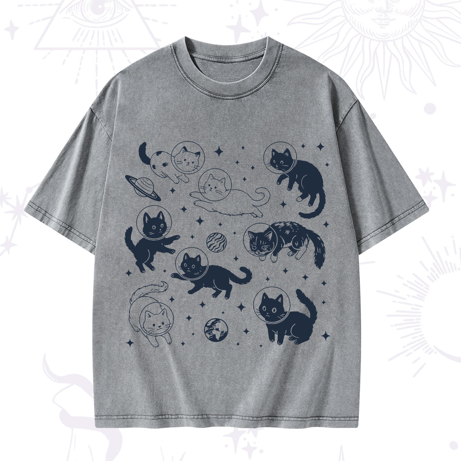 Purplehecate Cats in Space Washed T-Shirt