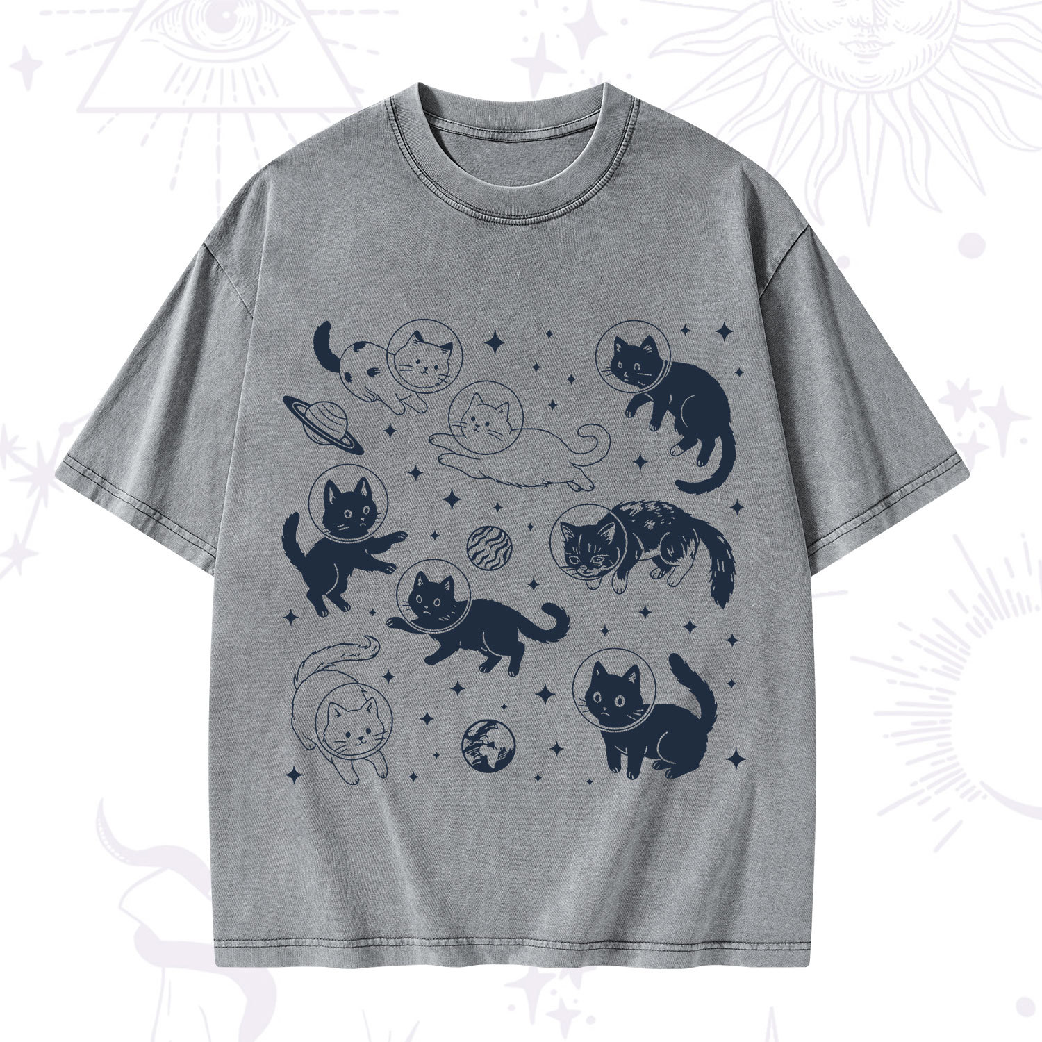 Purplehecate Cats in Space Washed T-Shirt