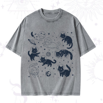Purplehecate Cats in Space Washed T-Shirt