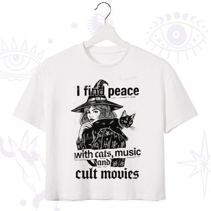 Purplehecate I Find Peace With Cats Music Cult Movies Crop T-Shirt