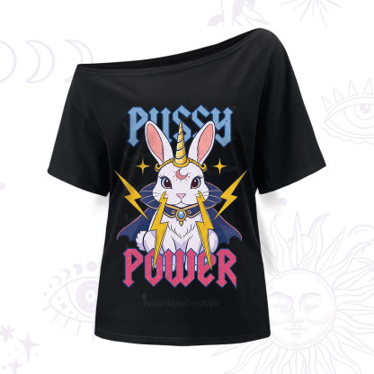 Purplehecate Pussy Power Magic Bunny One Shoulder T-Shirt