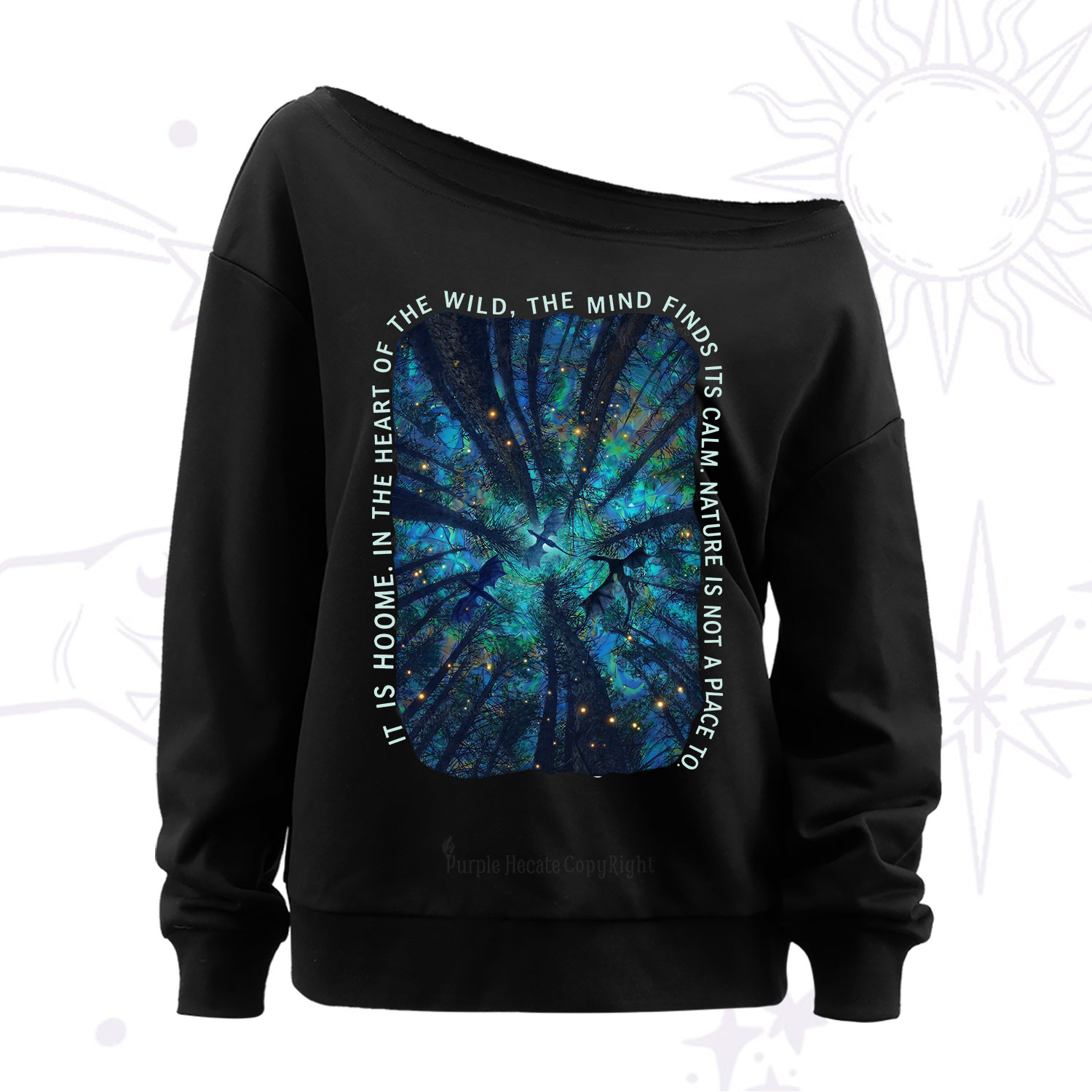 Purplehecate Forest Mindscape Night Sky Off The Shoulder Sweatshirt