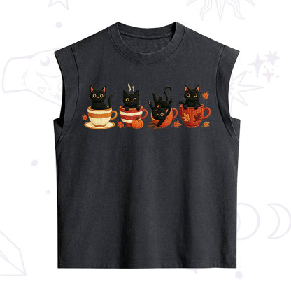 Purplehecate Black Cat Embroidered Vintage Washed Tank