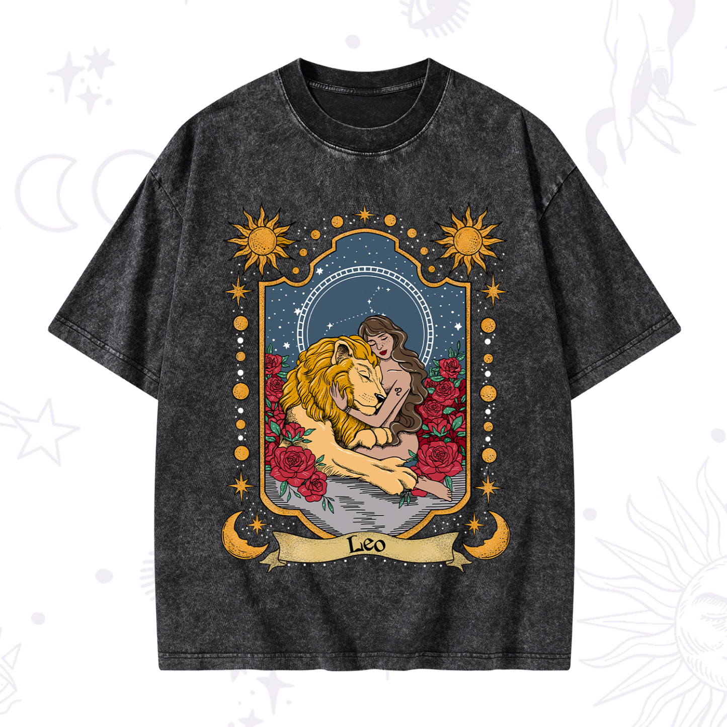 Magic Purplehecate Leo Zodiac Washed T-Shirt