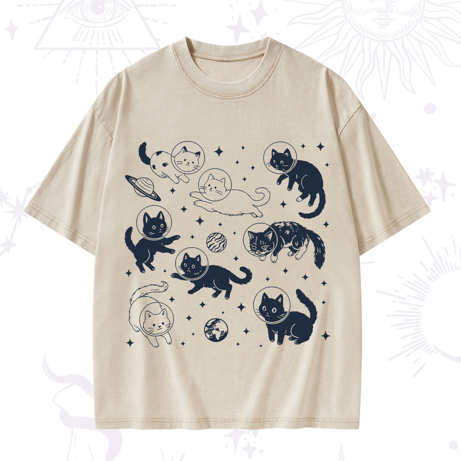 Purplehecate Cats in Space Washed T-Shirt
