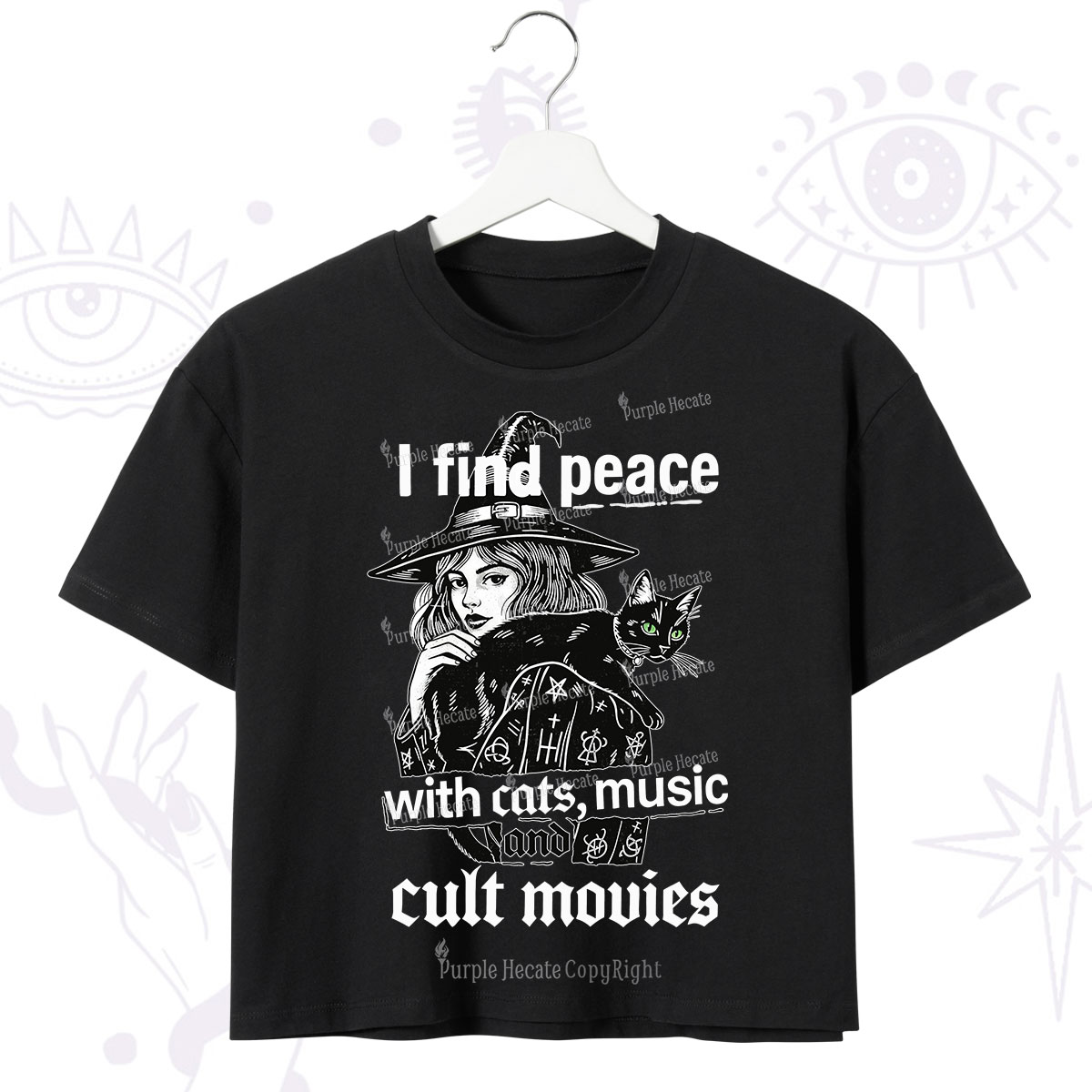 Purplehecate I Find Peace With Cats Music Cult Movies Crop T-Shirt