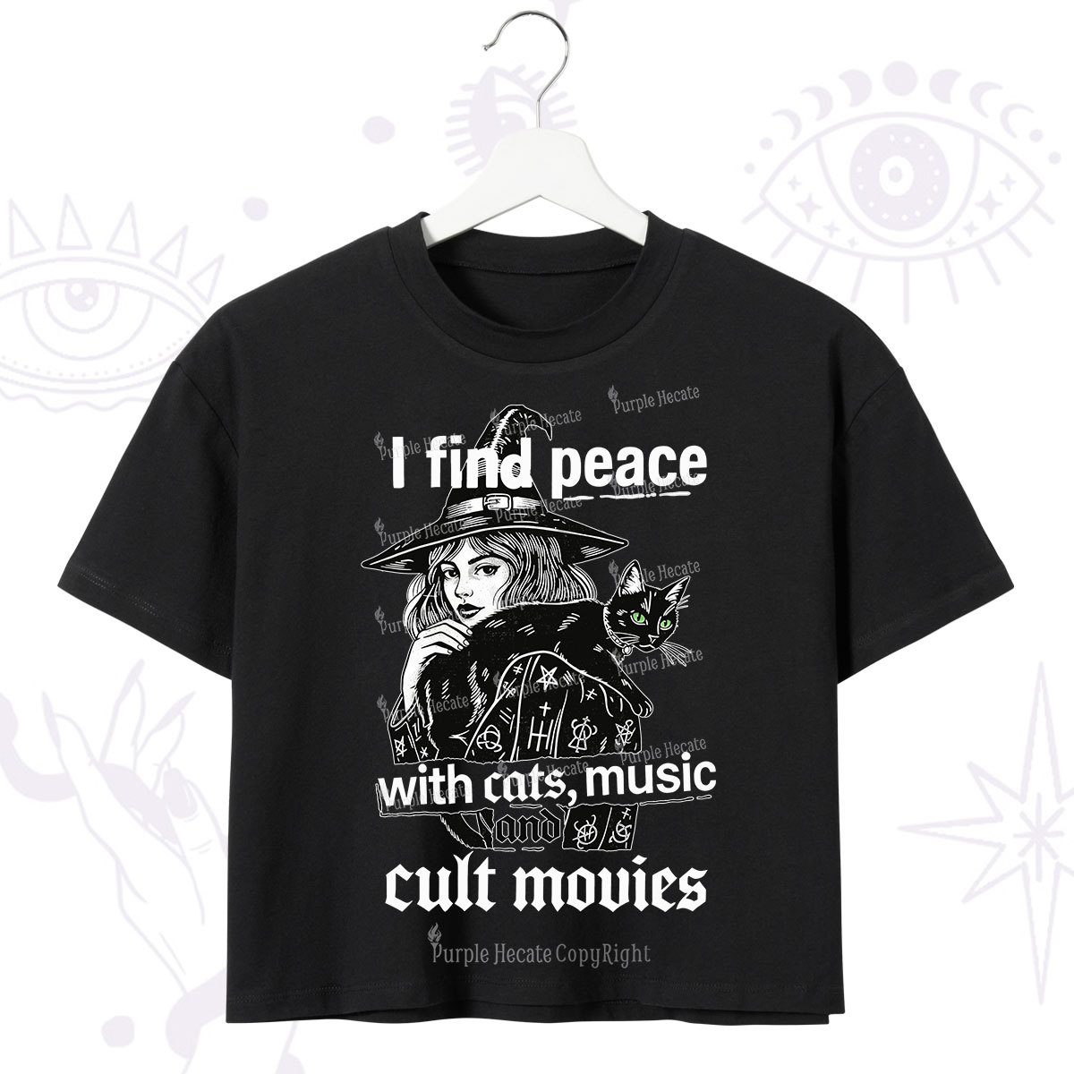 Purplehecate I Find Peace With Cats Music Cult Movies Crop T-Shirt