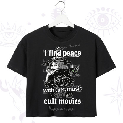 Purplehecate I Find Peace With Cats Music Cult Movies Crop T-Shirt